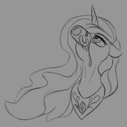 Size: 800x800 | Tagged: safe, artist:stray prey, imported from derpibooru, princess celestia, alicorn, pony, bust, coffee, coffee mug, drinking, female, floppy ears, grayscale, mare, monochrome, mug, sketch, solo, tired