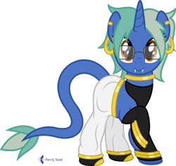 Size: 4262x4000 | Tagged: safe, artist:parclytaxel, imported from derpibooru, oc, oc only, oc:nova spark, monster pony, original species, pony, tatzlpony, unicorn, .svg available, absurd resolution, android 21, bracelet, clothes, cosplay, costume, cute, cute little fangs, dragon ball, dragon ball fighterz, ear piercing, earring, evening gloves, fangs, female, glasses, gloves, jewelry, long gloves, looking at you, majin android 21, mare, monthly reward, neck rings, pants, piercing, simple background, smiling, solo, transparent background, vector