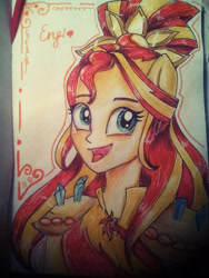 Size: 1200x1600 | Tagged: safe, artist:enjal, imported from derpibooru, sunset shimmer, dance magic, equestria girls, spoiler:eqg specials, crystal guardian, female, ponied up, solo, traditional art