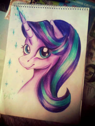 Size: 600x800 | Tagged: safe, artist:enjal, imported from derpibooru, starlight glimmer, pony, unicorn, bust, female, glowing horn, horn, photo, portrait, solo, traditional art
