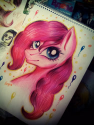 Size: 1200x1600 | Tagged: safe, artist:enjal, imported from derpibooru, pinkie pie, earth pony, pony, bust, female, photo, portrait, solo, traditional art