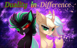 Size: 4509x2816 | Tagged: safe, artist:airiniblock, imported from derpibooru, oc, oc only, oc:dusty tail, oc:el kemic, changeling, pony, unicorn, chest fluff, duo