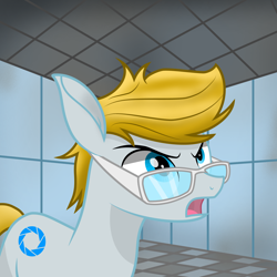 Size: 2500x2500 | Tagged: safe, artist:pizzamovies, imported from derpibooru, pony, robot, robot pony, aperture science, glasses, ponified, portal (valve), solo, wheatley