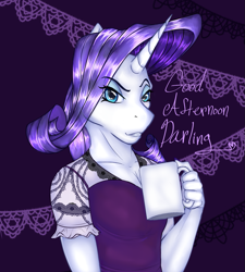 Size: 973x1080 | Tagged: safe, artist:sombershadows, imported from derpibooru, rarity, anthro, unicorn, female, looking at you, mare, mug, solo