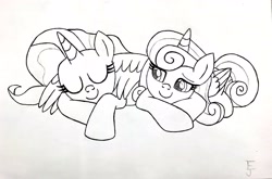 Size: 4025x2653 | Tagged: safe, artist:ejlightning007arts, imported from derpibooru, luster dawn, princess flurry heart, alicorn, unicorn, covering, cute, eyes closed, female, flurrybetes, flurrydawn, lesbian, lusterbetes, older, older flurry heart, shipping, sleeping, traditional art, wing covering