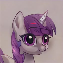 Size: 1024x1024 | Tagged: safe, artist:thisponydoesnotexist, imported from derpibooru, alicorn, pony, ai content, ai generated, bust, creepy, generator:thisponydoesnotexist, gray background, neural network, portrait, simple background, solo