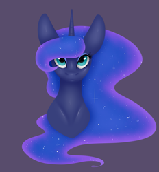 Size: 815x880 | Tagged: safe, artist:cyrinthia, imported from derpibooru, princess luna, pony, bust, portrait, simple background, solo
