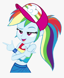 Size: 860x1047 | Tagged: safe, imported from derpibooru, rainbow dash, equestria girls, spring breakdown, baseball cap, cap, cruise outfit, hat, midriff, ponytail, sleeveless, solo