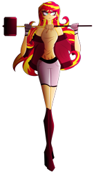 Size: 1922x3542 | Tagged: safe, artist:mywasasi, imported from derpibooru, sunset shimmer, equestria girls, clothes, ear piercing, earring, eyeshadow, hammer, jewelry, knee high boots, makeup, piercing, shorts, shoulderless, simple background, solo, transparent background