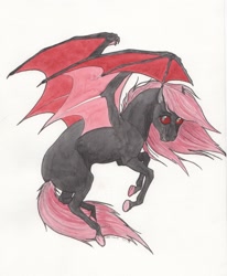 Size: 2169x2634 | Tagged: safe, artist:lady-limule, imported from derpibooru, oc, oc only, bat pony, pony, bat pony oc, bat wings, colored hooves, female, flying, mare, traditional art, wings