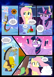 Size: 3259x4607 | Tagged: safe, artist:estories, imported from derpibooru, discord, fluttershy, twilight sparkle, alicorn, draconequus, pegasus, pony, comic:nevermore, comic, cutie map, excited, exclamation point, floppy ears, male, tetris, twilight sparkle (alicorn)