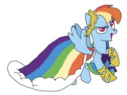 Size: 738x554 | Tagged: safe, artist:whistle blossom, imported from derpibooru, rainbow dash, pegasus, pony, suited for success, clothes, dress, female, gala dress, mare, rainbow dash always dresses in style, simple background, solo, white background, wings