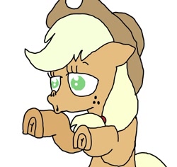 Size: 712x673 | Tagged: safe, artist:whistle blossom, imported from derpibooru, applejack, earth pony, pony, castle mane-ia, look before you sleep, applejack's hat, cowboy hat, female, freckles, frog (hoof), hat, mare, simple background, spooky, underhoof, white background