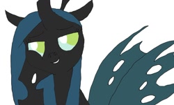 Size: 1104x673 | Tagged: safe, artist:whistle blossom, imported from derpibooru, queen chrysalis, changeling, changeling queen, frenemies (episode), better way to be bad, cute, cutealis, female, former queen chrysalis, mare, simple background, smiling, white background