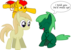 Size: 900x636 | Tagged: safe, artist:laberoon, imported from derpibooru, noi, oc, oc:bizzul, oc:spearmint, earth pony, pegasus, pony, .ai available, .svg available, colt, female, filly, funny, giggling, laughing, male, rope, sad, silly, smiling, stuck, svg, text, vector, word bubble, worried