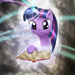 Size: 2449x2449 | Tagged: safe, artist:vunlinur, imported from derpibooru, twilight sparkle, pony, unicorn, book, female, glowing horn, horn, reading, solo