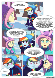 Size: 899x1262 | Tagged: safe, artist:riouku, imported from derpibooru, fluttershy, rainbow dash, equestria girls, bunny ears, comic, commission, female, flutterdash, implied tank, lesbian, shipping, snow