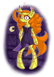 Size: 1500x2160 | Tagged: safe, artist:darkdarkpumpkin30, imported from derpibooru, oc, oc only, oc:blaze bolt, earth pony, pony, alternate hairstyle, bipedal, blushing, clothes, crescent moon, dress, ear piercing, earring, eyebrow piercing, heterochromia, jewelry, lip piercing, moon, night, nightgown, piercing, see-through, sky, smiling, solo, stars, tattoo, window