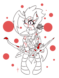 Size: 1500x1974 | Tagged: safe, artist:darkdarkpumpkin30, imported from derpibooru, oc, oc only, oc:blaze bolt, earth pony, pony, armor, arrow, belt, bipedal, boots, bow (weapon), clothes, ear piercing, earring, eyebrow piercing, female, gloves, jewelry, mare, piercing, quiver, shoes, shoulder pads, simple background, solo, tattoo, white background