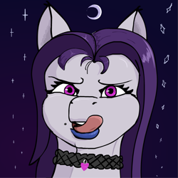 Size: 825x825 | Tagged: safe, artist:pony_prints<3, imported from derpibooru, oc, oc only, pony, beauty mark, bust, choker, goth, imminent sex, licking, licking lips, lipstick, moon, prepare thyself, prepare your anus, solo, stars, tongue out