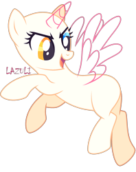 Size: 1825x2304 | Tagged: safe, artist:lazuli, artist:mint-light, imported from derpibooru, oc, oc only, alicorn, pony, alicorn oc, bald, base, eyelashes, flying, heterochromia, horn, looking back, open mouth, signature, simple background, solo, transparent background, wings