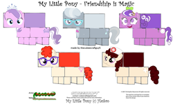 Size: 1259x759 | Tagged: safe, edit, imported from derpibooru, part of a set, diamond tiara, nursery rhyme, screwball, silver spoon, twist, earth pony, pony, cubee, cubeecraft, female, filly, preview, simple background