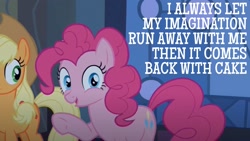 Size: 1920x1080 | Tagged: safe, edit, edited screencap, editor:quoterific, imported from derpibooru, screencap, applejack, pinkie pie, pony, castle mane-ia, season 4, quote