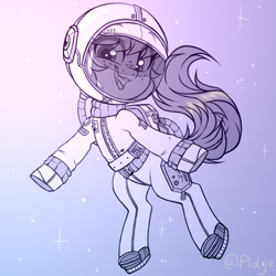 Size: 3000x3000 | Tagged: safe, artist:_spacemonkeyz_, imported from derpibooru, oc, oc only, oc:pidge, bat pony, pony, astronaut, bat pony oc, bat wings, fangs, freckles, looking at you, open mouth, sketch, smiling, solo, space, spacesuit, stars, wings, wip