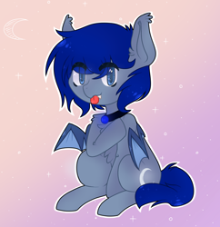 Size: 880x908 | Tagged: safe, artist:kawaiizn, imported from derpibooru, oc, oc only, oc:stelkhavolk, bat pony, pony, alchemist, bat pony oc, bat wings, blue eyes, cute, gift art, jewelry, male, necklace, small wings, smiling, tongue out, wings