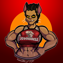 Size: 2500x2500 | Tagged: safe, artist:wonderwaffle33, imported from derpibooru, oc, oc only, oc:cutty corners, abyssinian, anthro, abyssinian oc, anthro oc, cheerleader, cheerleader outfit, clothes, female, muscles, muscular female, sports