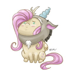Size: 1280x1280 | Tagged: safe, artist:catscratchpaper, imported from derpibooru, part of a set, fluttershy, pegasus, pony, blushing, chibi, clothes, cosplay, costume, discord cosplay, dot eyes, female, floppy ears, folded wings, looking at you, mare, no pupils, outline, simple background, sitting, smiling, solo, three quarter view, transparent background, white outline, wings