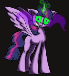 Size: 649x720 | Tagged: safe, artist:puppyhowler, imported from derpibooru, twilight sparkle, alicorn, pony, black background, caption, colored sclera, corrupted, corrupted twilight sparkle, dark magic, dark twilight, dark twilight sparkle, darklight, darklight sparkle, evil twilight, exploitable meme, female, glowing horn, green sclera, horn, image macro, insane twilight, insanity, magic, mare, meme, messy hair, missing cutie mark, possessed, possession, possesslight, possesslight sparkle, psychotic twilight sparkle, simple background, solo, sombra eyes, text, twilight is anakin, twilight snapple, twilight sparkle (alicorn)