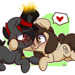 Size: 1500x1500 | Tagged: safe, artist:lou, imported from derpibooru, oc, oc:louvely, oc:varan, earth pony, pony, earth pony oc, female, hat, hug, louran, mare, pictogram, red and black oc, top hat