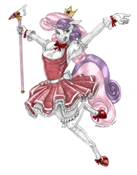Size: 1000x1278 | Tagged: safe, artist:baron engel, color edit, edit, imported from derpibooru, sweetie belle, anthro, unguligrade anthro, unicorn, breasts, cardcaptor sakura, colored, crossover, female, magical girl, magical girl outfit, mare, older, older sweetie belle, paraskirt, pencil drawing, sealing wand, simple background, solo, story in the source, story included, traditional art, transparent background, white background
