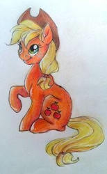 Size: 216x350 | Tagged: safe, artist:buttersprinkle, imported from derpibooru, applejack, earth pony, pony, cute, jackabetes, simple background, smiling, solo, traditional art, white background
