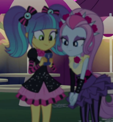 Size: 788x851 | Tagged: safe, imported from derpibooru, screencap, pixel pizazz, violet blurr, equestria girls, equestria girls series, sunset's backstage pass!, spoiler:eqg series (season 2), cropped