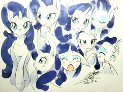 Size: 2048x1542 | Tagged: safe, artist:025aki, imported from derpibooru, rarity, pony, unicorn, blushing, commonity, female, mare, multeity, traditional art