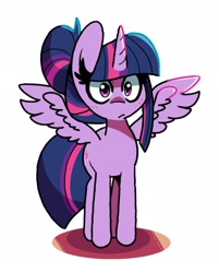 Size: 2000x2492 | Tagged: safe, artist:kindakismet, imported from derpibooru, twilight sparkle, alicorn, pony, alternate hairstyle, female, hair bun, high res, mare, simple background, solo, spread wings, twilight sparkle (alicorn), white background, wings