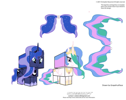 Size: 2979x2354 | Tagged: safe, artist:grapefruitface1, imported from derpibooru, part of a set, princess celestia, princess luna, alicorn, pony, arts and crafts, craft, cubeecraft, female, papercraft, printable, solo