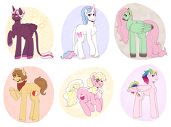 Size: 9000x6707 | Tagged: safe, artist:hahyh, imported from derpibooru, applejack, fluttershy, pinkie pie, rainbow dash, rarity, twilight sparkle, alicorn, classical unicorn, earth pony, pegasus, pony, unicorn, cloven hooves, glasses, leonine tail, mane six, pronking, redesign, twilight sparkle (alicorn), unshorn fetlocks