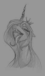 Size: 650x1100 | Tagged: safe, artist:stray prey, imported from derpibooru, queen chrysalis, changeling, changeling queen, eyes closed, fangs, female, gray background, mawshot, open mouth, simple background, sketch, solo, stupid sexy chrysalis, tongue out, uvula