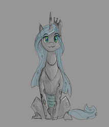 Size: 1200x1400 | Tagged: safe, artist:stray prey, imported from derpibooru, queen chrysalis, changeling, changeling queen, cute, cutealis, female, gray background, simple background, sitting, sketch, solo