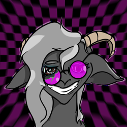 Size: 4000x4000 | Tagged: safe, artist:watashiao, imported from derpibooru, oc, oc only, oc:alek, oc:kaza voiden, oc:kaza_voiden, goat, 3d, bangs, error, glasses, gmod, grin, long hair, missing texture, smiling, solo