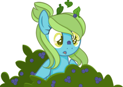 Size: 1024x724 | Tagged: safe, artist:prinesspup, imported from derpibooru, oc, oc only, oc:blueberry skies, earth pony, pegasus, pony, blueberry, bush, female, food, leaves, leaves in hair, mare, pegasus oc, simple background, solo, transparent background, wings