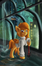 Size: 2389x3765 | Tagged: safe, artist:qbellas, imported from derpibooru, oc, oc only, oc:autumn breeze, bat pony, pony, bioshock, looking at you, rapture, solo