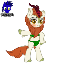 Size: 3840x4154 | Tagged: safe, artist:damlanil, imported from derpibooru, autumn blaze, kirin, pony, adorasexy, bipedal, blushing, bra, bra on pony, clothes, commission, cute, female, horn, looking at you, mare, panties, sexy, show accurate, simple background, solo, transparent background, underwear, vector