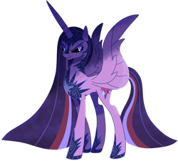 Size: 1280x1157 | Tagged: safe, artist:bearmation, artist:blingcity, artist:heavysplatter, imported from derpibooru, twilight sparkle, oc, oc:frenemy dusk, alicorn, pony, corrupted, corrupted twilight sparkle, evil, fallen hero, implied mane six, implied spike, implied sweetie belle, nightmare twilight, nightmarified, simple background, smiling, solo, story included, transparent background, twilight is anakin, twilight sparkle (alicorn), tyrant sparkle, vector