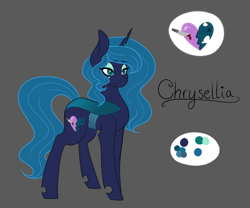 Size: 1000x831 | Tagged: safe, artist:cyrinthia, imported from derpibooru, oc, oc only, oc:chrysellia starbeam, changepony, hybrid, pony, female, interspecies offspring, magical lesbian spawn, offspring, parent:princess luna, parent:queen chrysalis, parents:chrysaluna, solo