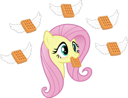 Size: 3870x2967 | Tagged: safe, artist:anime-equestria, imported from derpibooru, fluttershy, pegasus, pony, blushing, cute, female, food, happy, mare, mouth hold, shyabetes, simple background, solo, transparent background, vector, waffle, waffleshy, wings