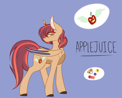 Size: 1000x798 | Tagged: safe, artist:cyrinthia, imported from derpibooru, oc, oc only, oc:applejuice, bat pony, pony, male, offspring, parent:applejack, reference, reference sheet, solo, stallion